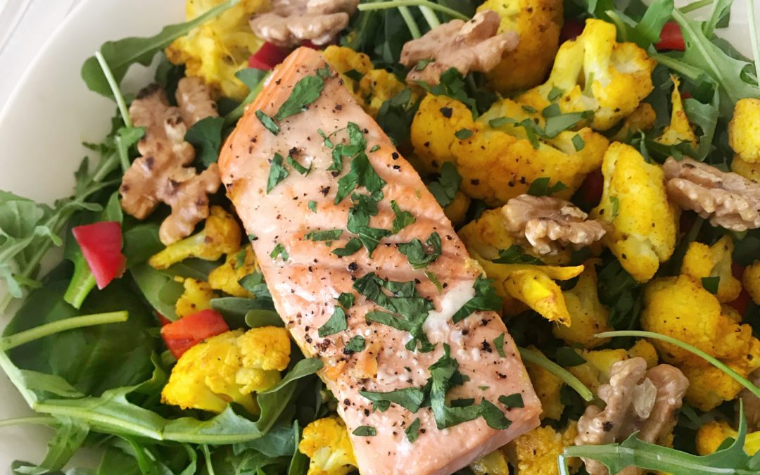 Turmeric Cauliflower Salad With Oven Baked Salmon