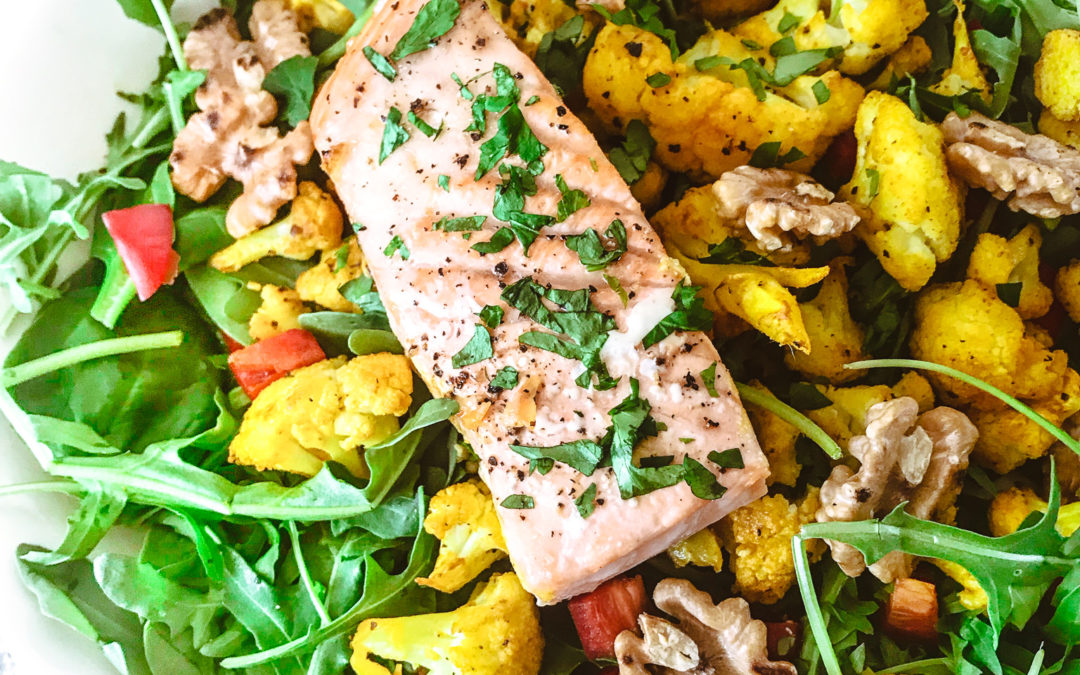 Turmeric Cauliflower Salad With Oven Baked Salmon
