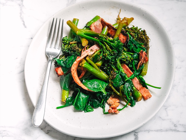 Broccolini & Bacon Bowl w Zucchini Chips