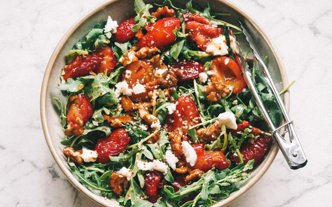 Grilled Plum & Hemp Seed Salad
