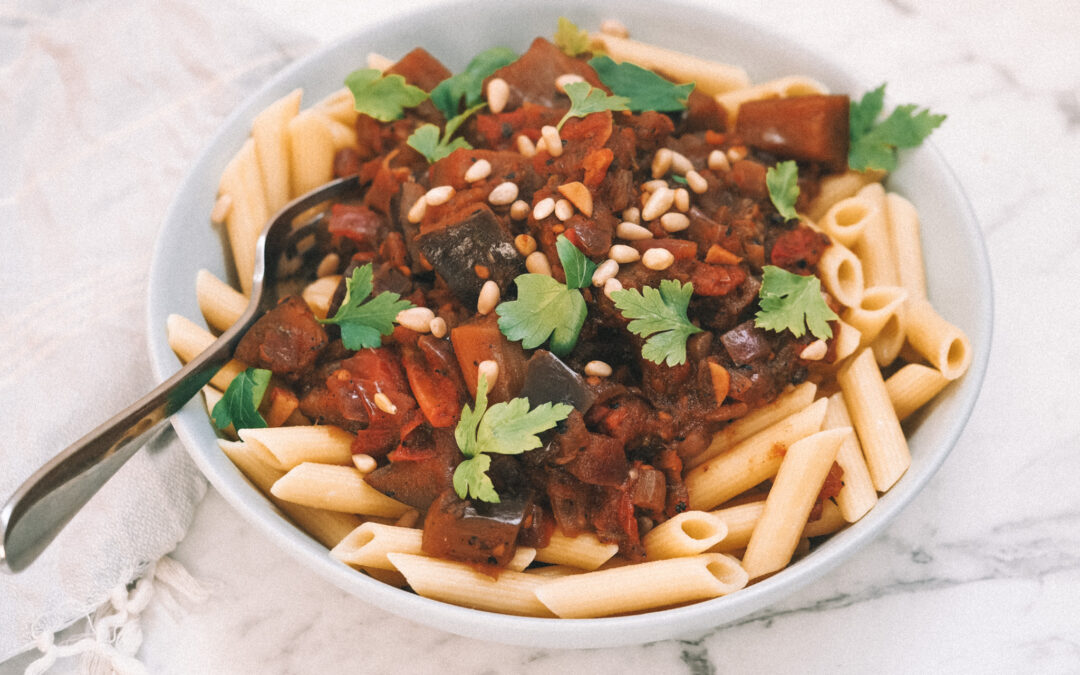 Roasted Eggplant, Tomato & Basil Pasta