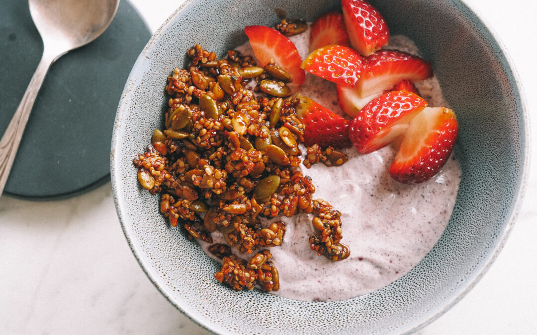 Acai Yogurt w Fruit & Honey Spiced Seeds