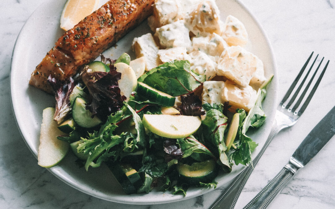 Pan Seared Salmon w Apple Salad & Herb Potatoes